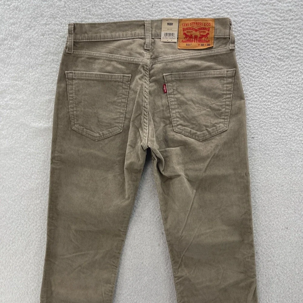 Levis 511 Pants Mens 30x30 Beige Corduroy Pinwale Slim Fit Preppy Normcore New
